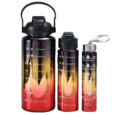 Electroplated Gradient Color 3 PCS/set Sports Water Bottle with time marker Water Bottle with Straw Suitable for adult children