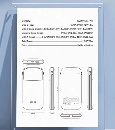 Ldnio PQ19 10000mah Power Bank + Cable - Image 6