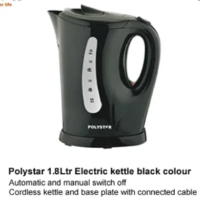 POLYSTAR 1.8L Electric Kettle, Auto Switch Off, Power 1200w, Anti Dry Boiling Thermostat, Full Copper Wire Cable, Bs Plug | PVKL-903 - Image 2