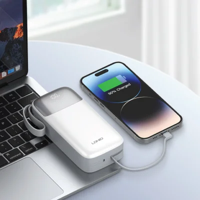 Ldnio PQ30 30,000mAh USB-C Charging Power Bank, Built-in USB-C/Lightning cables, 18W input & 22.5W output, Press switch & LED display - Image 2